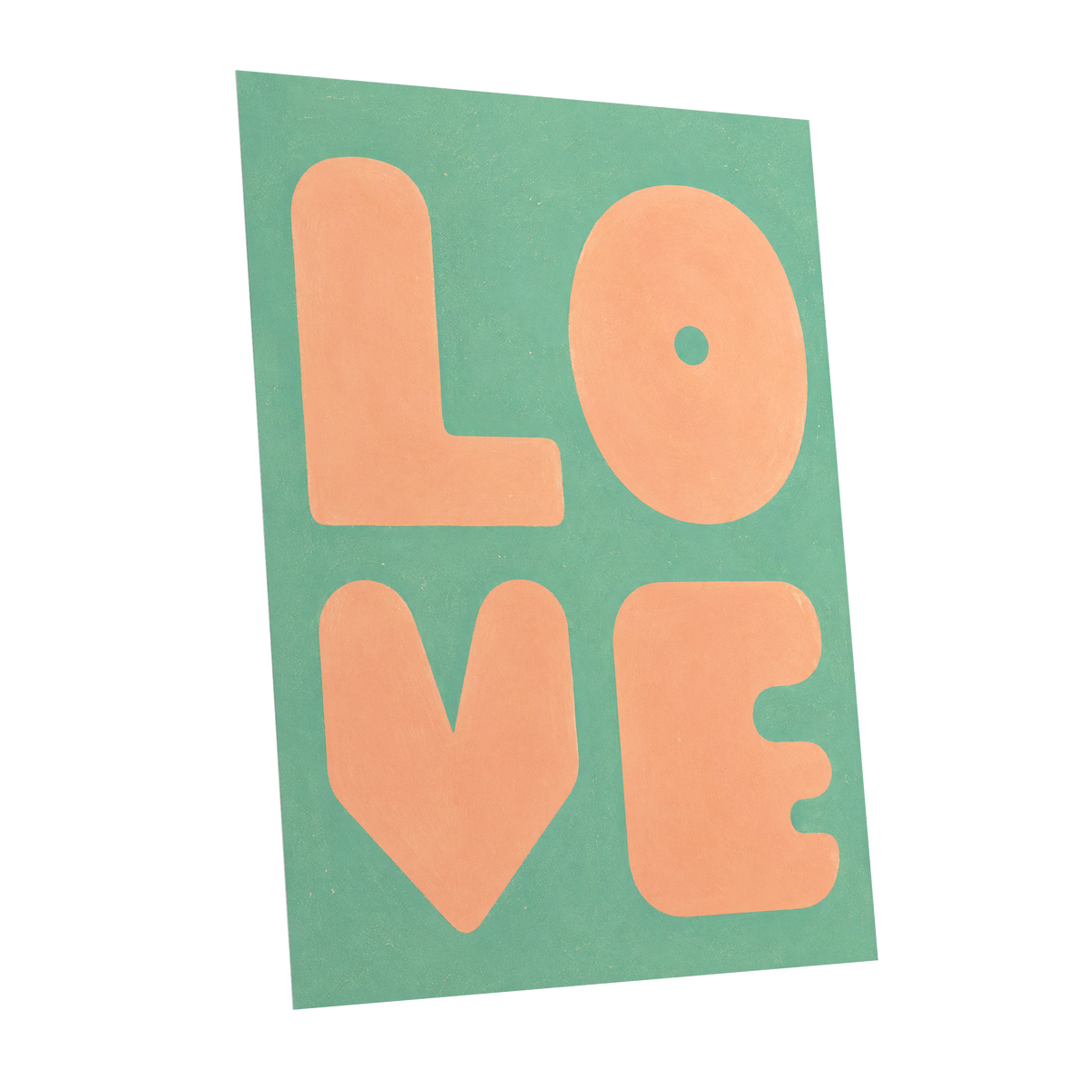 Peach Love Letters, green, orange, pink minimalist wall art shown as a unframed poster wall art print