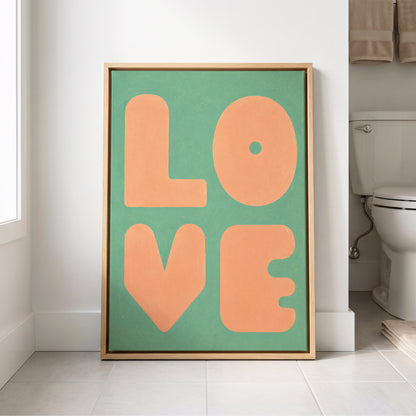 Peach Love Letters, green, orange, pink minimalist wall art displayed in a styled interior, gallery view 8