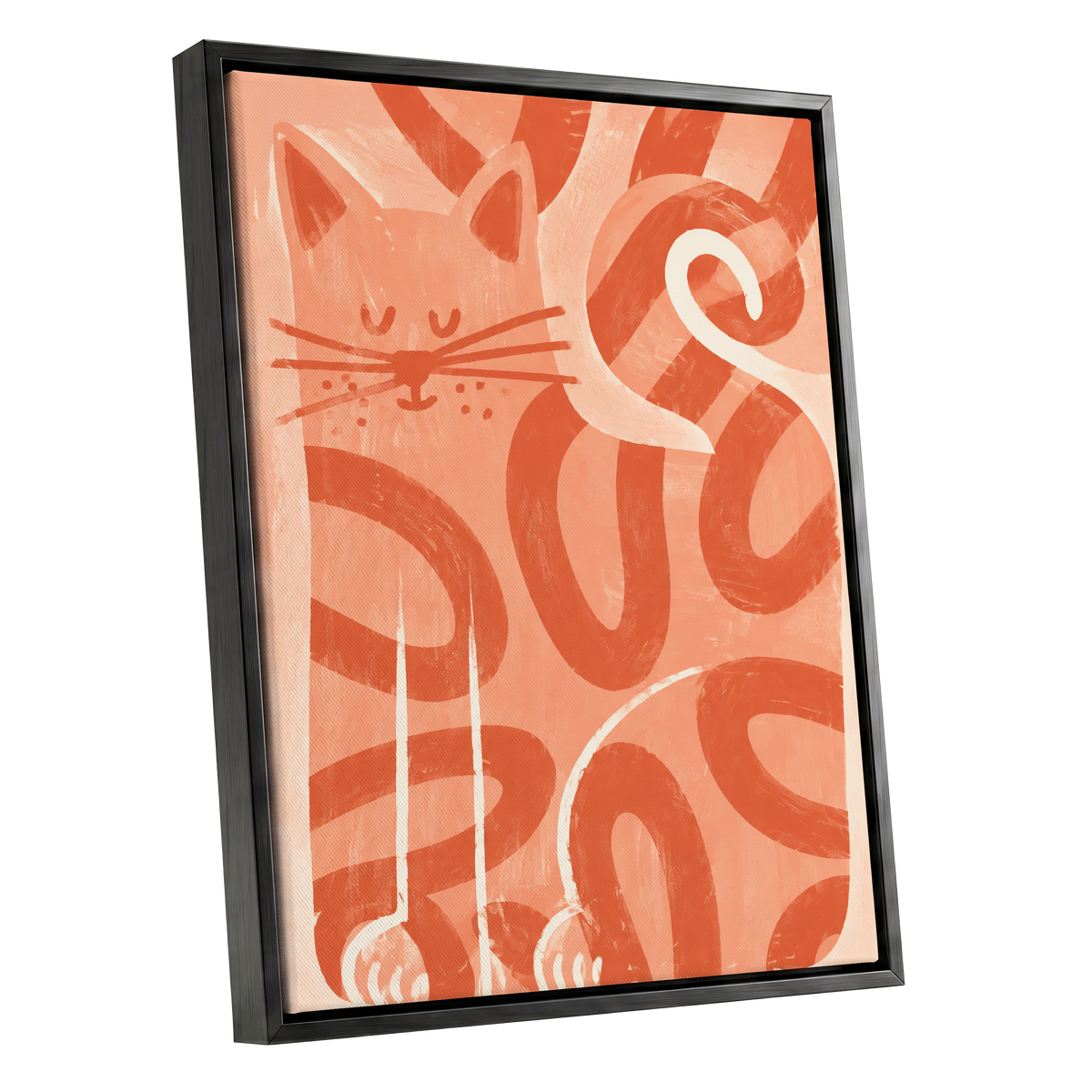 Peach Purr, pink, orange, white nature wall art shown as a black framed canvas wall art