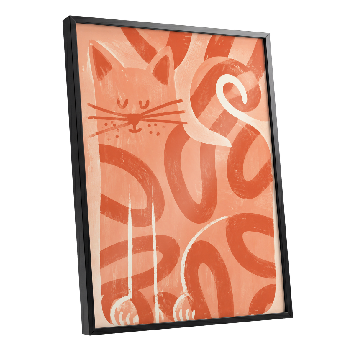 Peach Purr, pink, orange, white nature wall art shown as a black framed poster wall art print