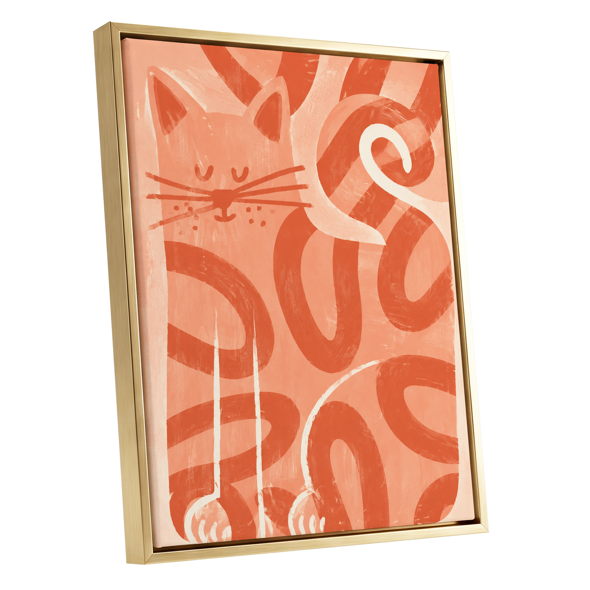 Peach Purr, pink, orange, white nature wall art shown as a gold framed canvas wall art