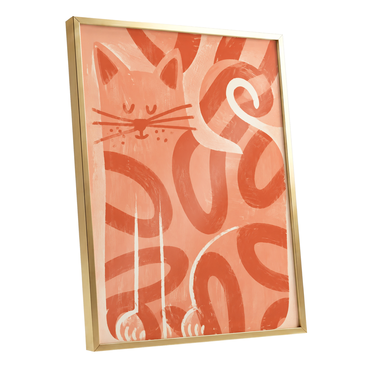 Peach Purr, pink, orange, white nature wall art shown as a gold framed poster wall art print