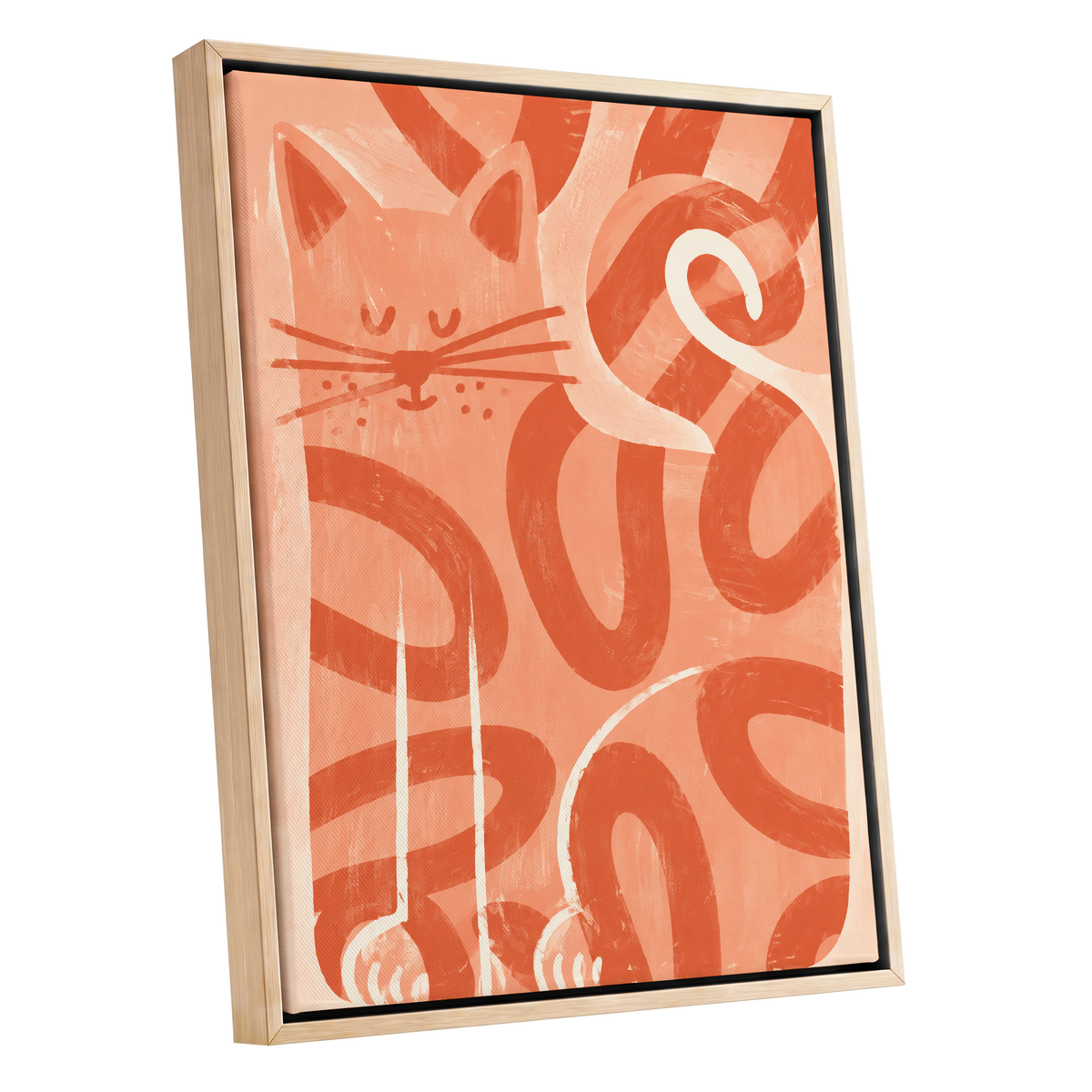 Peach Purr, pink, orange, white nature wall art shown as a oak framed canvas wall art