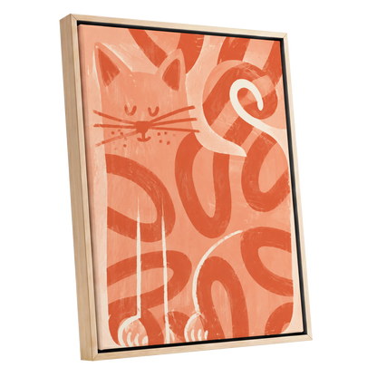 Peach Purr, pink, orange, white nature wall art shown as a oak framed canvas wall art