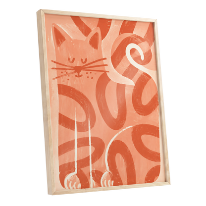 Peach Purr, pink, orange, white nature wall art shown as a oak framed poster wall art print