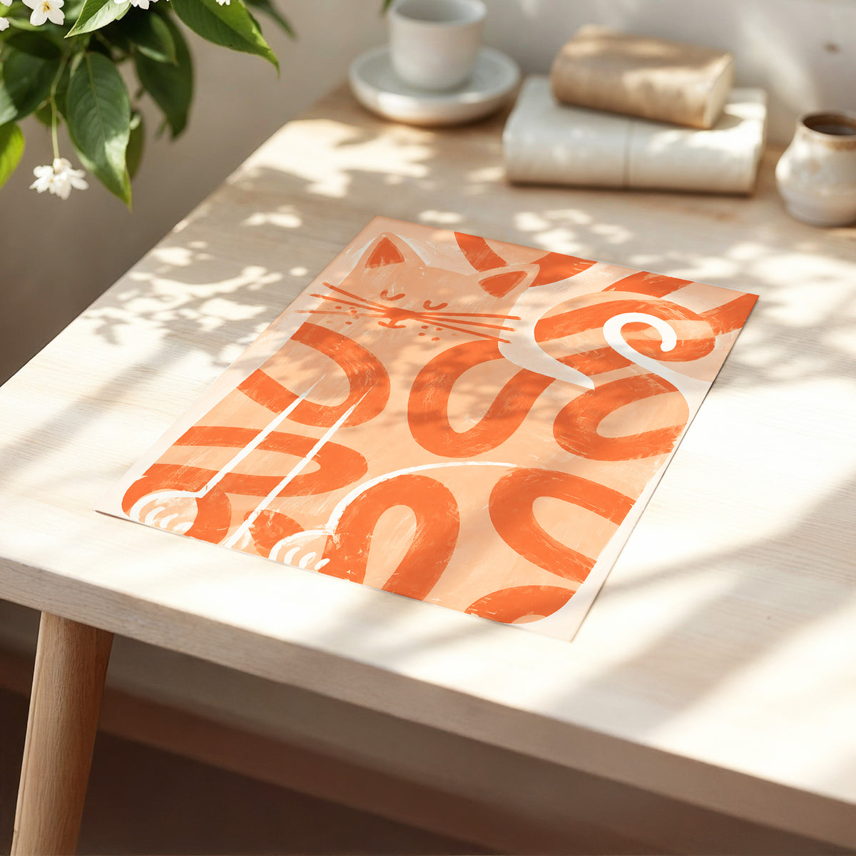 Peach Purr, pink, orange, white nature wall art displayed in a styled interior, gallery view 5