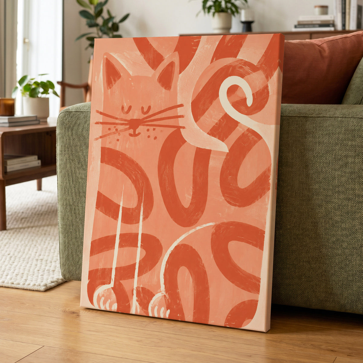 Peach Purr, pink, orange, white nature wall art displayed in a styled interior, gallery view 7