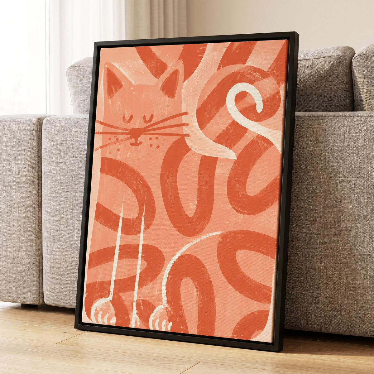 Peach Purr, pink, orange, white nature wall art displayed in a styled interior, gallery view 8