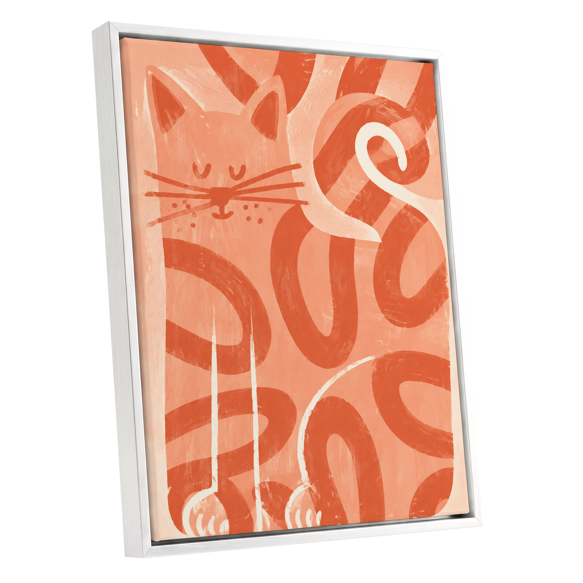 Peach Purr, pink, orange, white nature wall art shown as a white framed canvas wall art