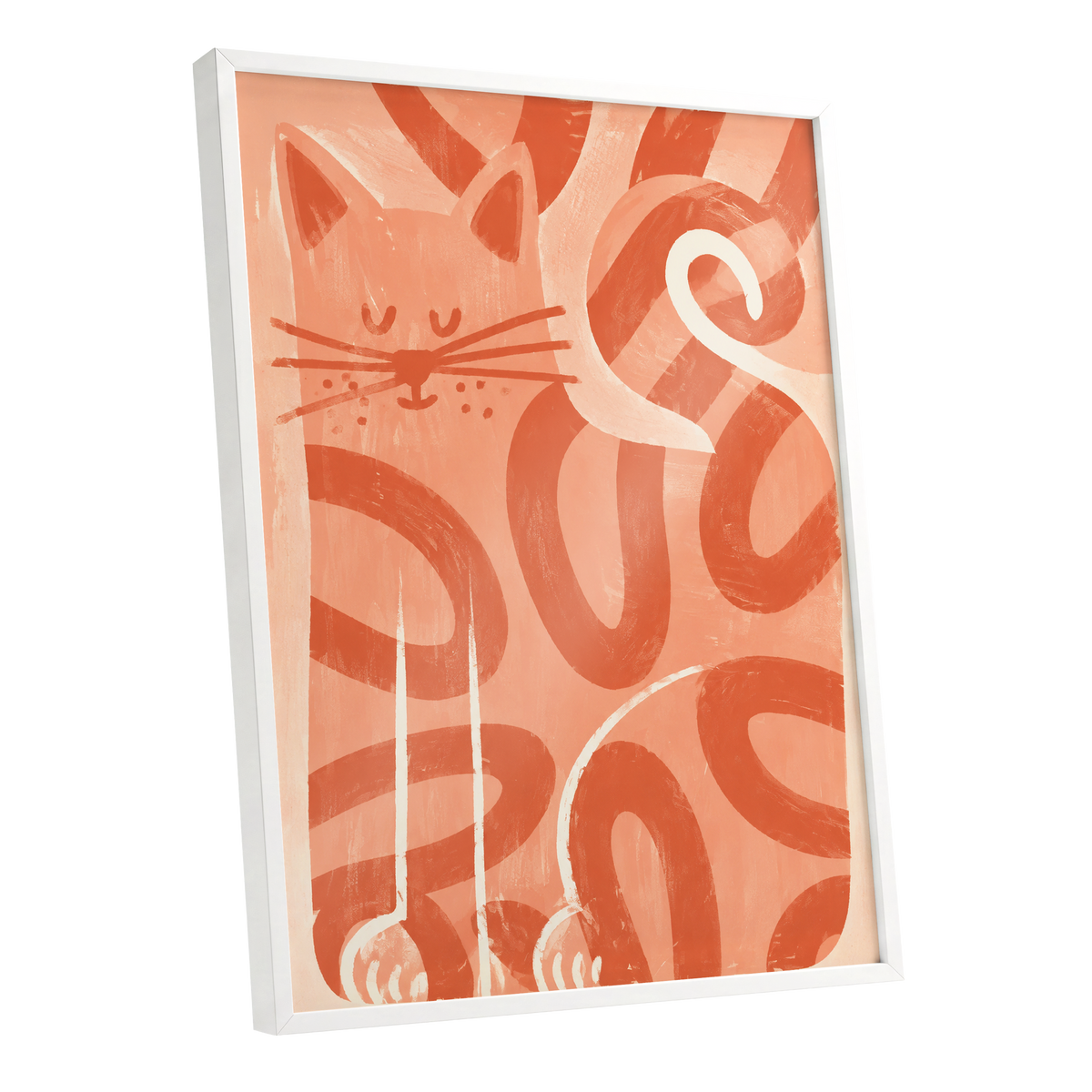 Peach Purr, pink, orange, white nature wall art shown as a white framed poster wall art print