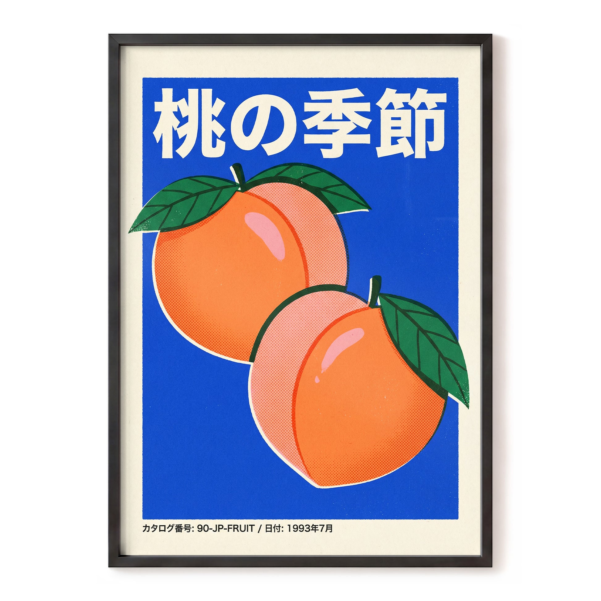 Peach Season in Blue, blue, orange, green nature wall art, front artwork view