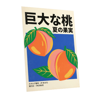 Peach Season in Blue, black, green, beige nature wall art shown as a unframed poster wall art print