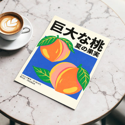 Peach Season in Blue, black, green, beige nature wall art displayed in a styled interior, gallery view 3