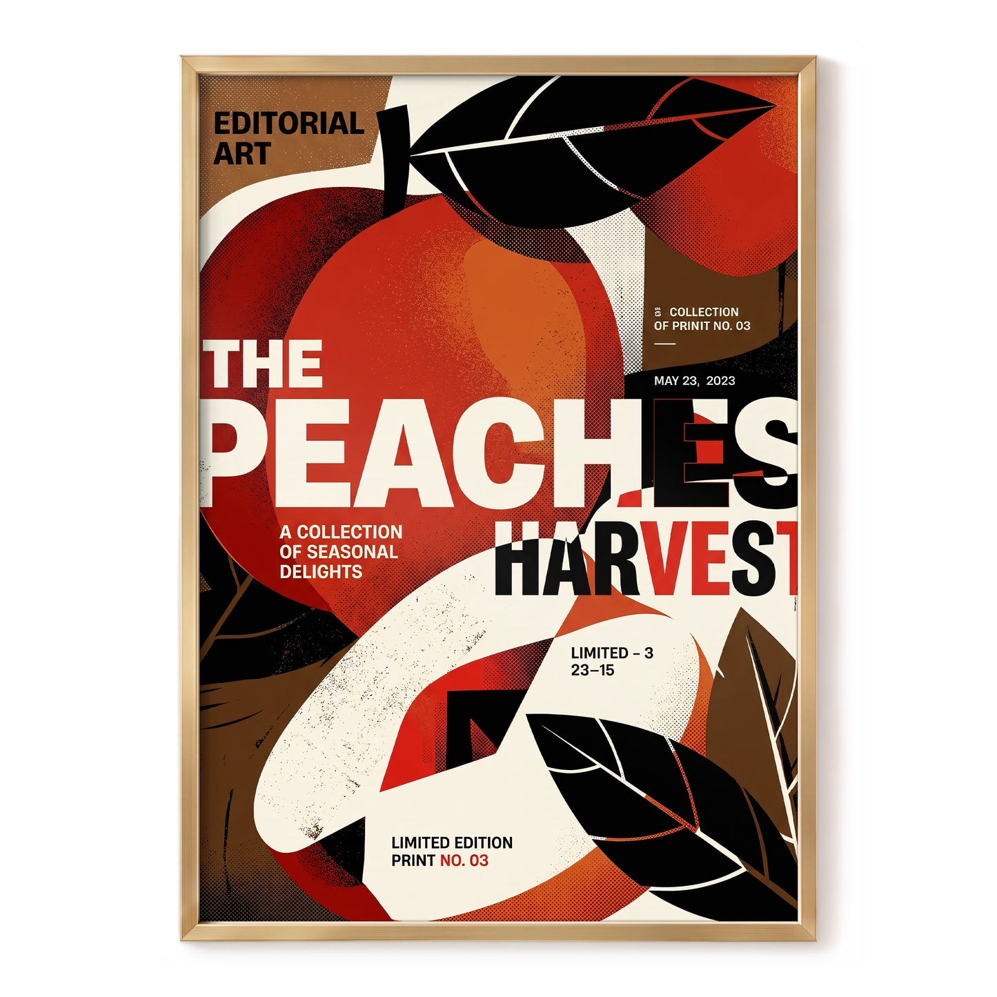 Peaches in Print, red, black, beige abstract wall art, front artwork view