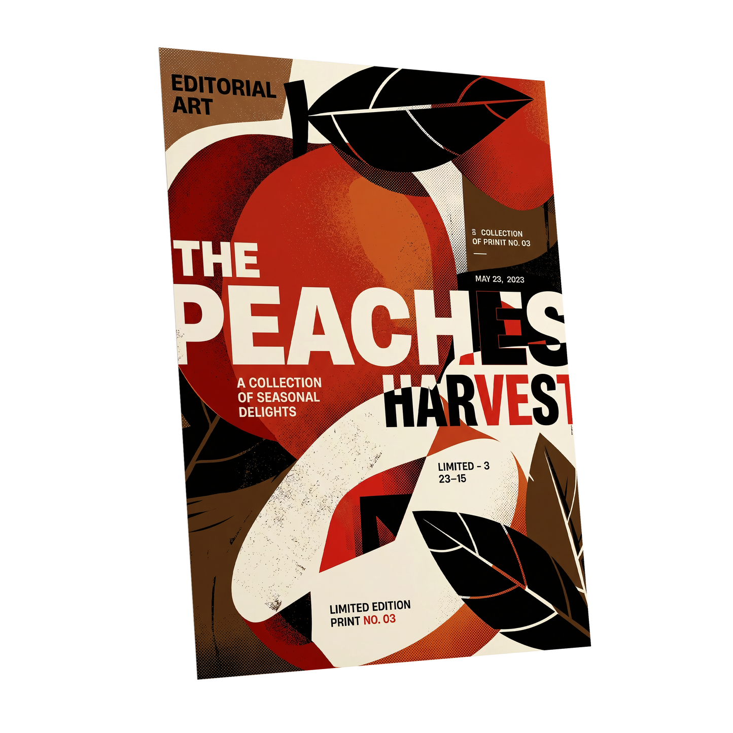 Peaches in Print, red, black, beige abstract wall art shown as a unframed poster wall art print
