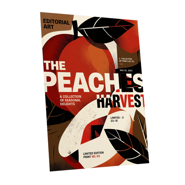 Peaches in Print, red, black, beige abstract wall art shown as a unframed poster wall art print