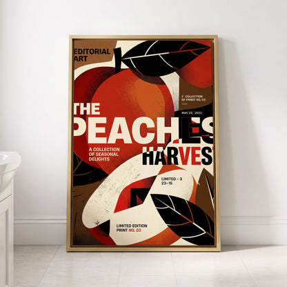 Peaches in Print, red, black, beige abstract wall art displayed in a styled interior, gallery view 2