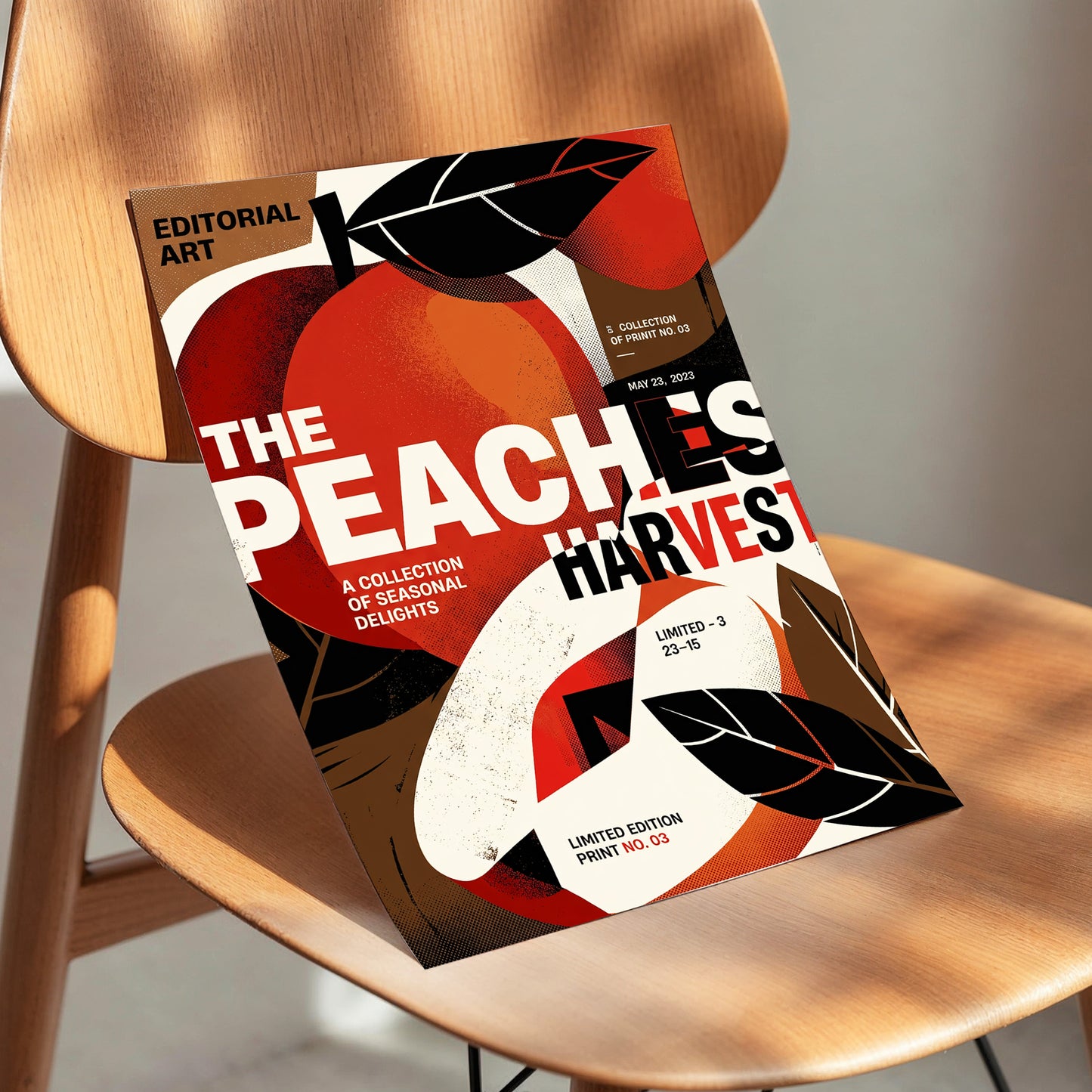 Peaches in Print, red, black, beige abstract wall art displayed in a styled interior, gallery view 3