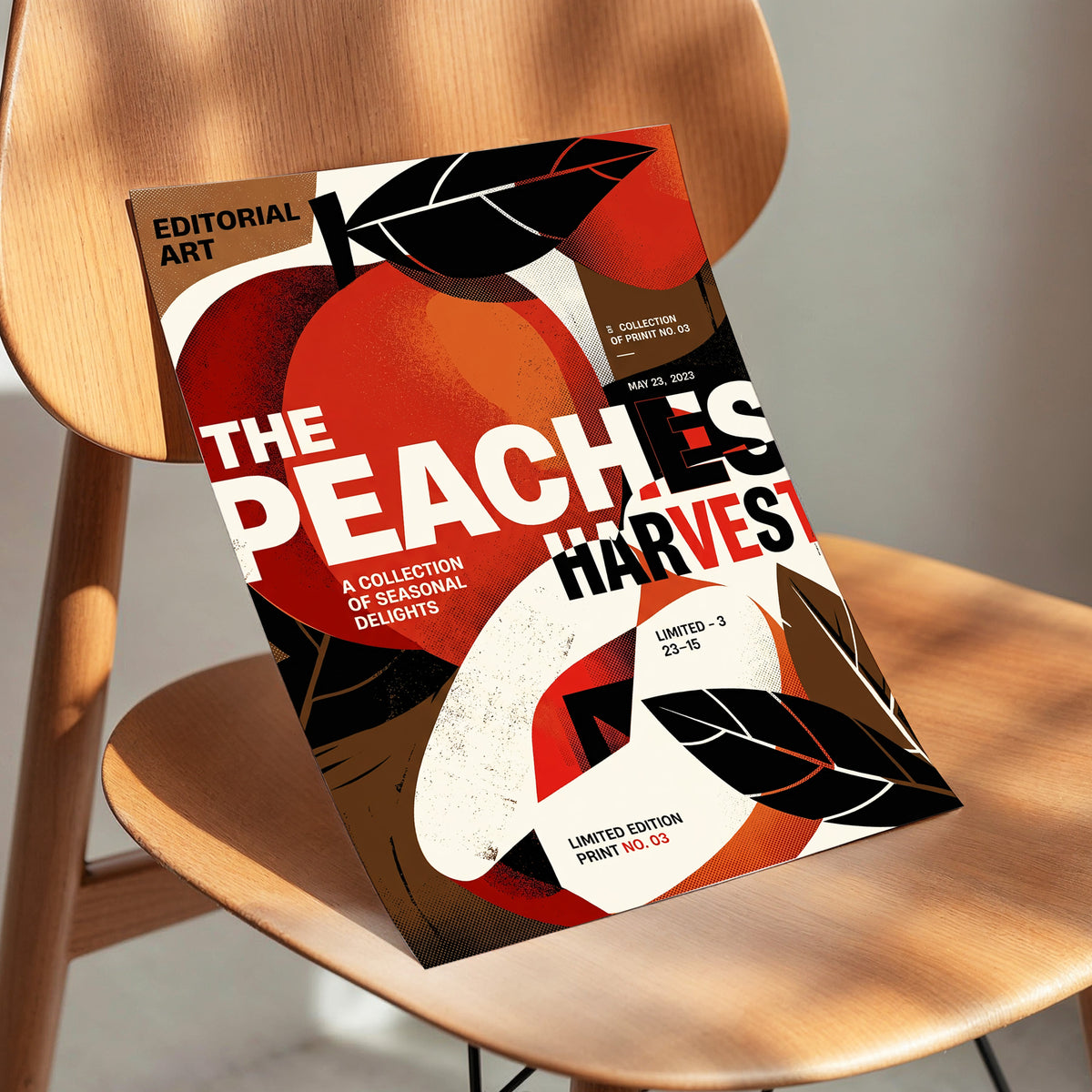 Peaches in Print, red, black, beige abstract wall art displayed in a styled interior, gallery view 3