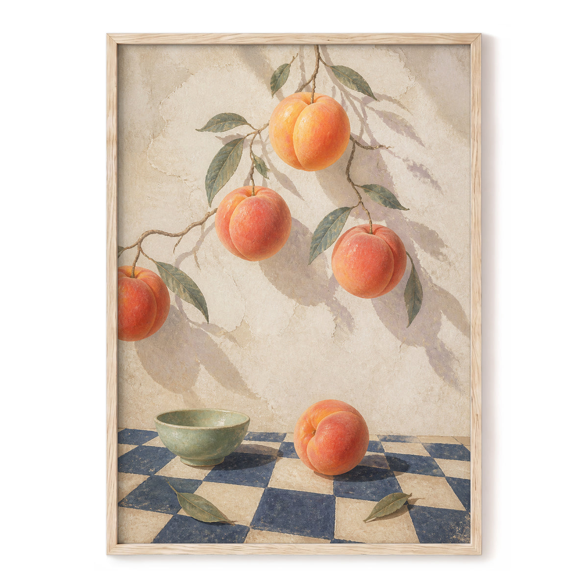 Peachlight & Chequers, orange, red, beige nature wall art, front artwork view