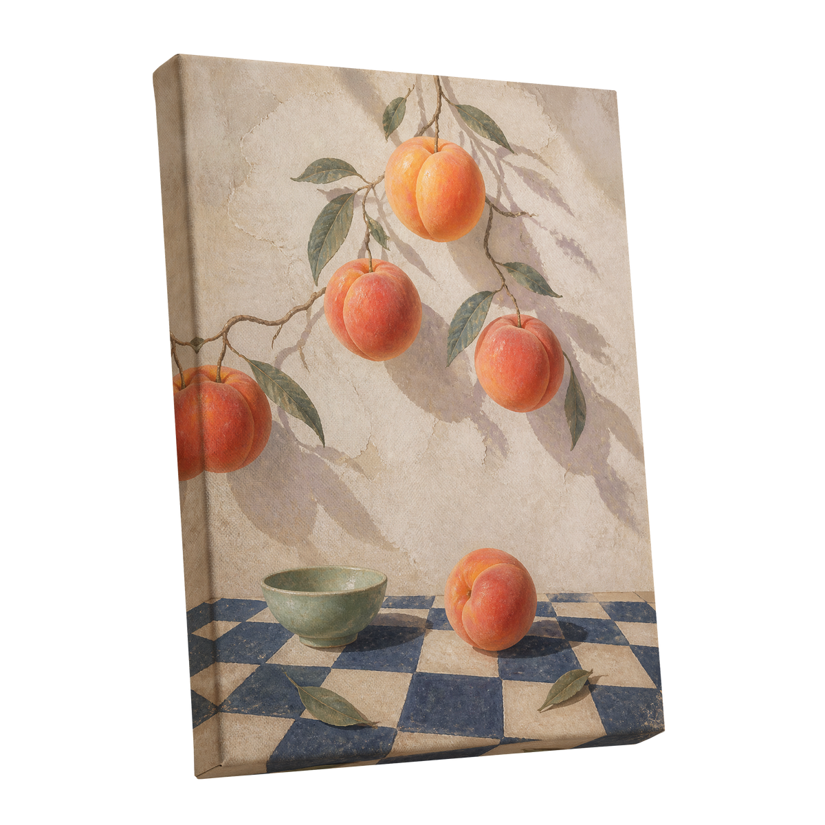 Peachlight & Chequers, orange, red, beige nature wall art shown as a stretched canvas wall art