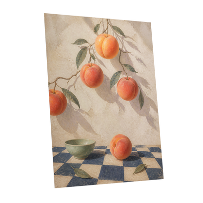 Peachlight & Chequers, orange, red, beige nature wall art shown as a unframed poster wall art print