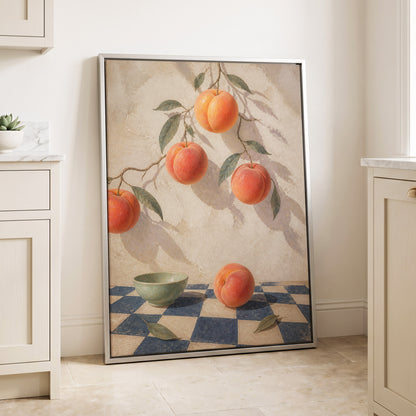 Peachlight & Chequers, orange, red, beige nature wall art displayed in a styled interior, gallery view 4