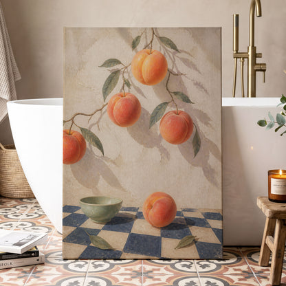 Peachlight & Chequers, orange, red, beige nature wall art displayed in a styled interior, gallery view 7