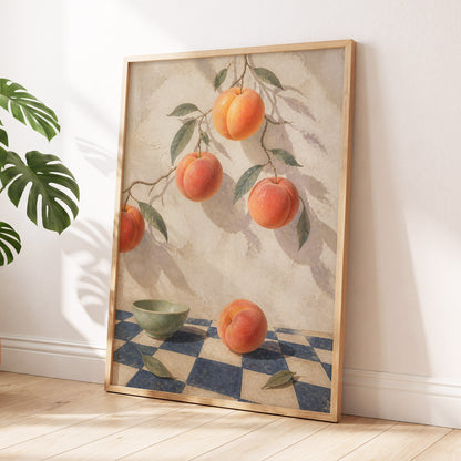 Peachlight & Chequers, orange, red, beige nature wall art displayed in a styled interior, gallery view 9