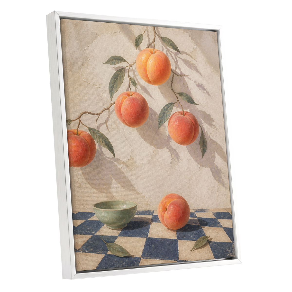 Peachlight & Chequers, orange, red, beige nature wall art shown as a white framed canvas wall art