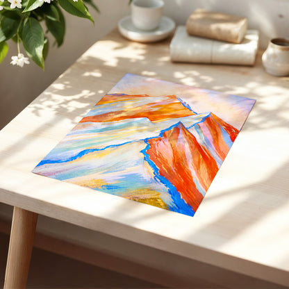 Peaks in Peach, orange, pink, blue nature wall art displayed in a styled interior, gallery view 5
