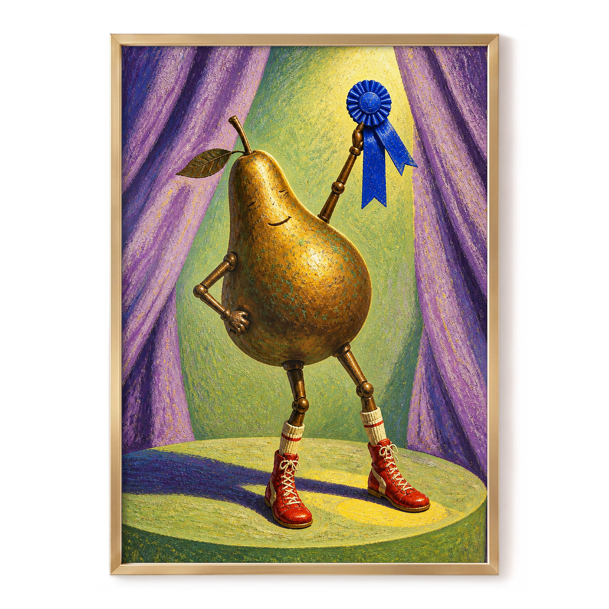 Pear of Honour, gold, purple, green abstract wall art, front artwork view