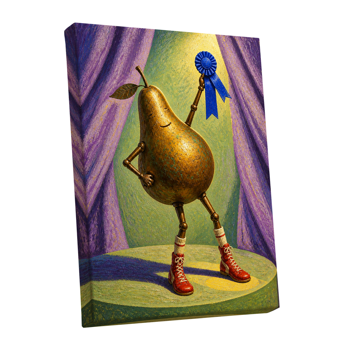 Pear of Honour, gold, purple, green abstract wall art shown as a stretched canvas wall art