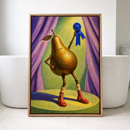 Pear of Honour, gold, purple, green abstract wall art displayed in a styled interior, gallery view 4
