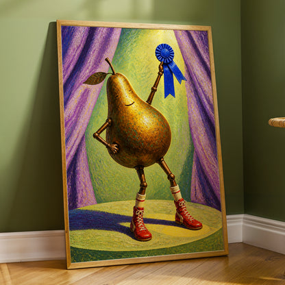 Pear of Honour, gold, purple, green abstract wall art displayed in a styled interior, gallery view 6