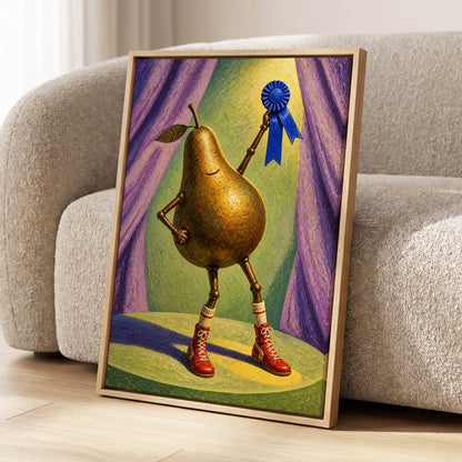 Pear of Honour, gold, purple, green abstract wall art displayed in a styled interior, gallery view 8