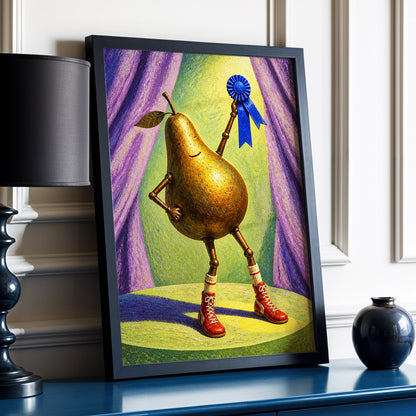 Pear of Honour, gold, purple, green abstract wall art displayed in a styled interior, gallery view 9
