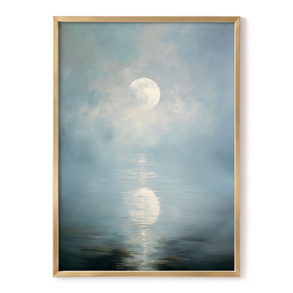 Pearl Above Quiet Water, blue, white, gray nature wall art, front artwork view