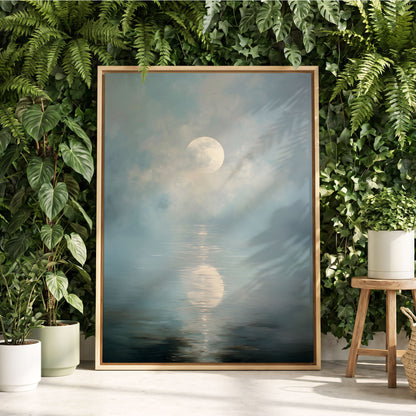 Pearl Above Quiet Water, blue, white, gray nature wall art displayed in a styled interior, gallery view 4