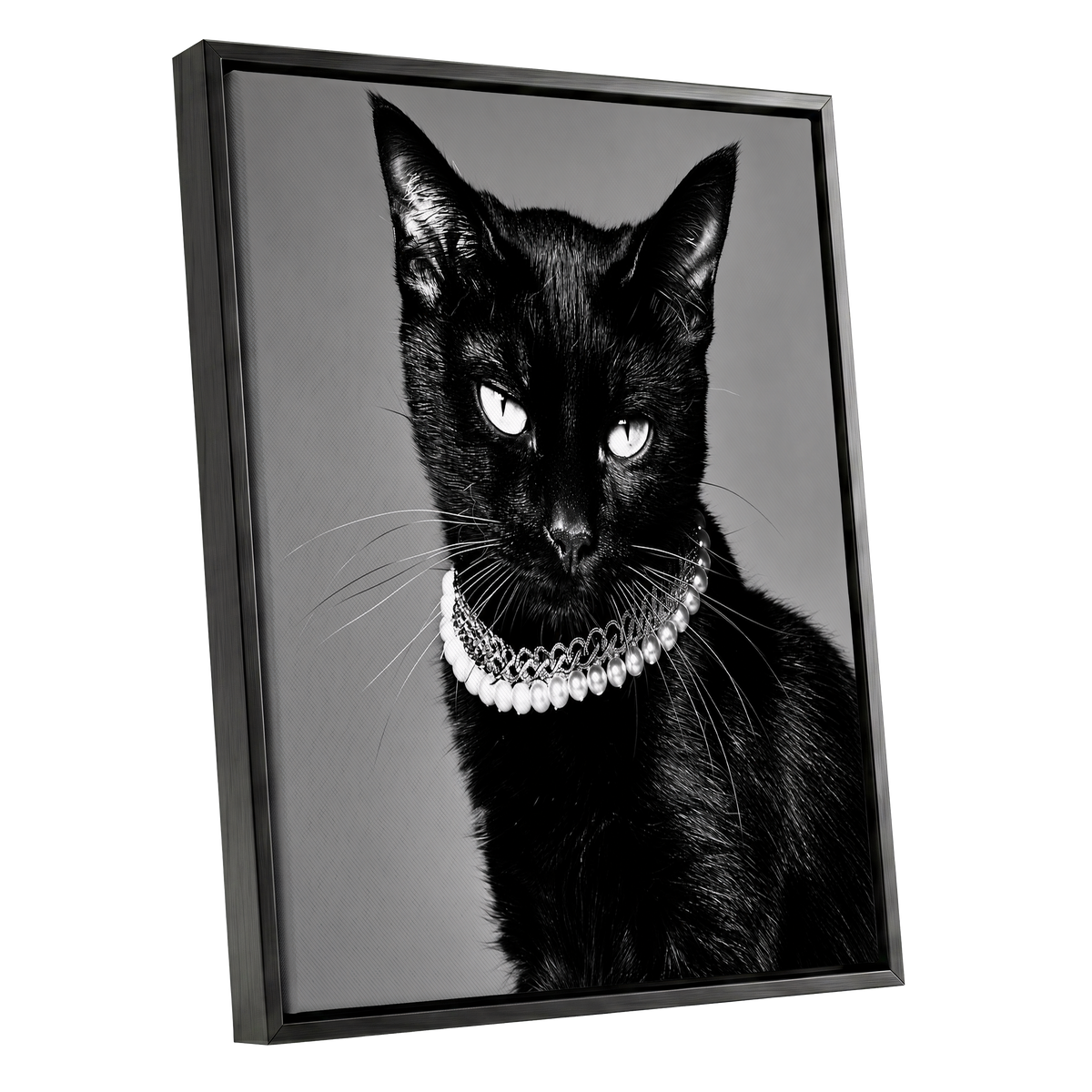Pearls After Midnight, black, white, gray nature wall art shown as a black framed canvas wall art