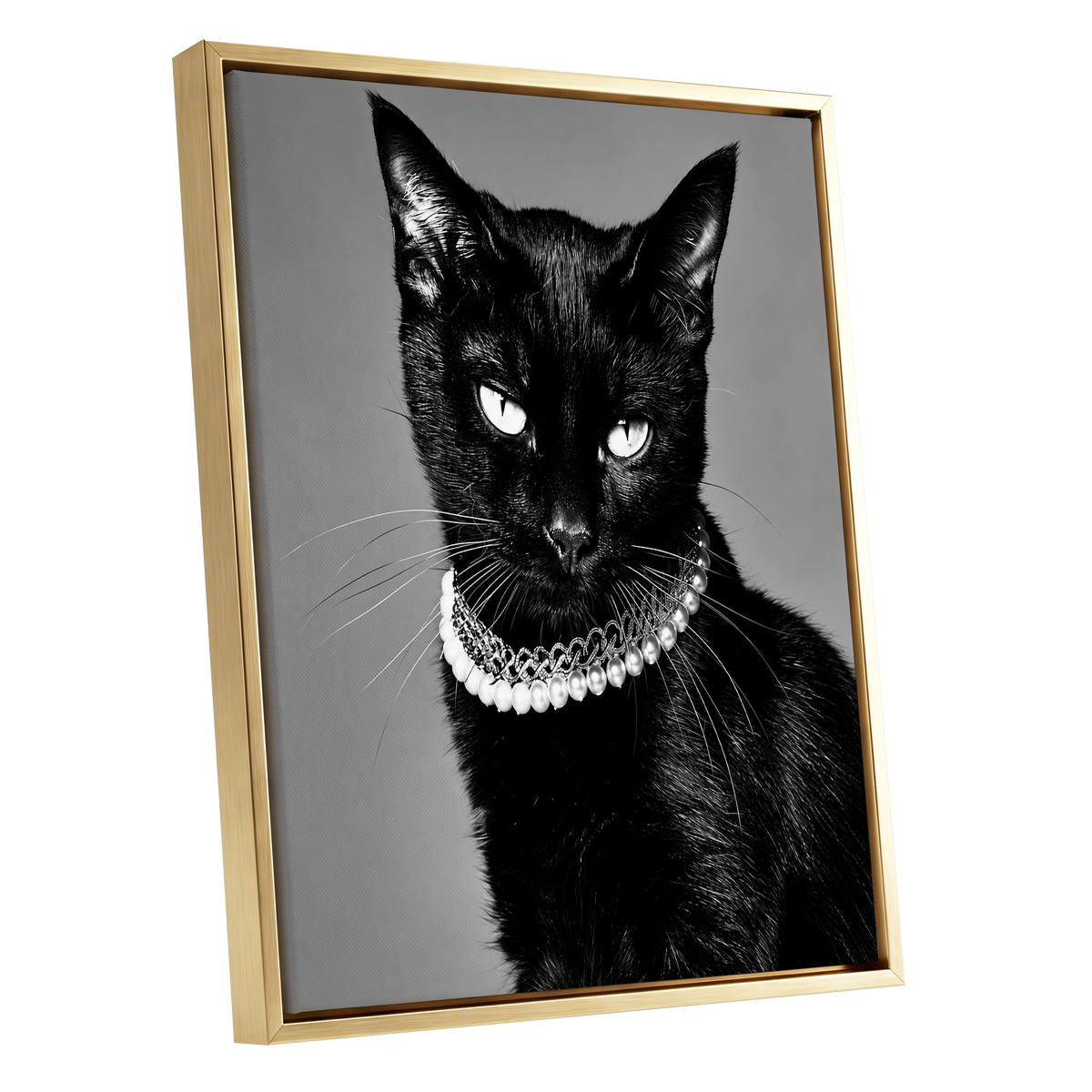 Pearls After Midnight, black, white, gray nature wall art shown as a gold framed canvas wall art