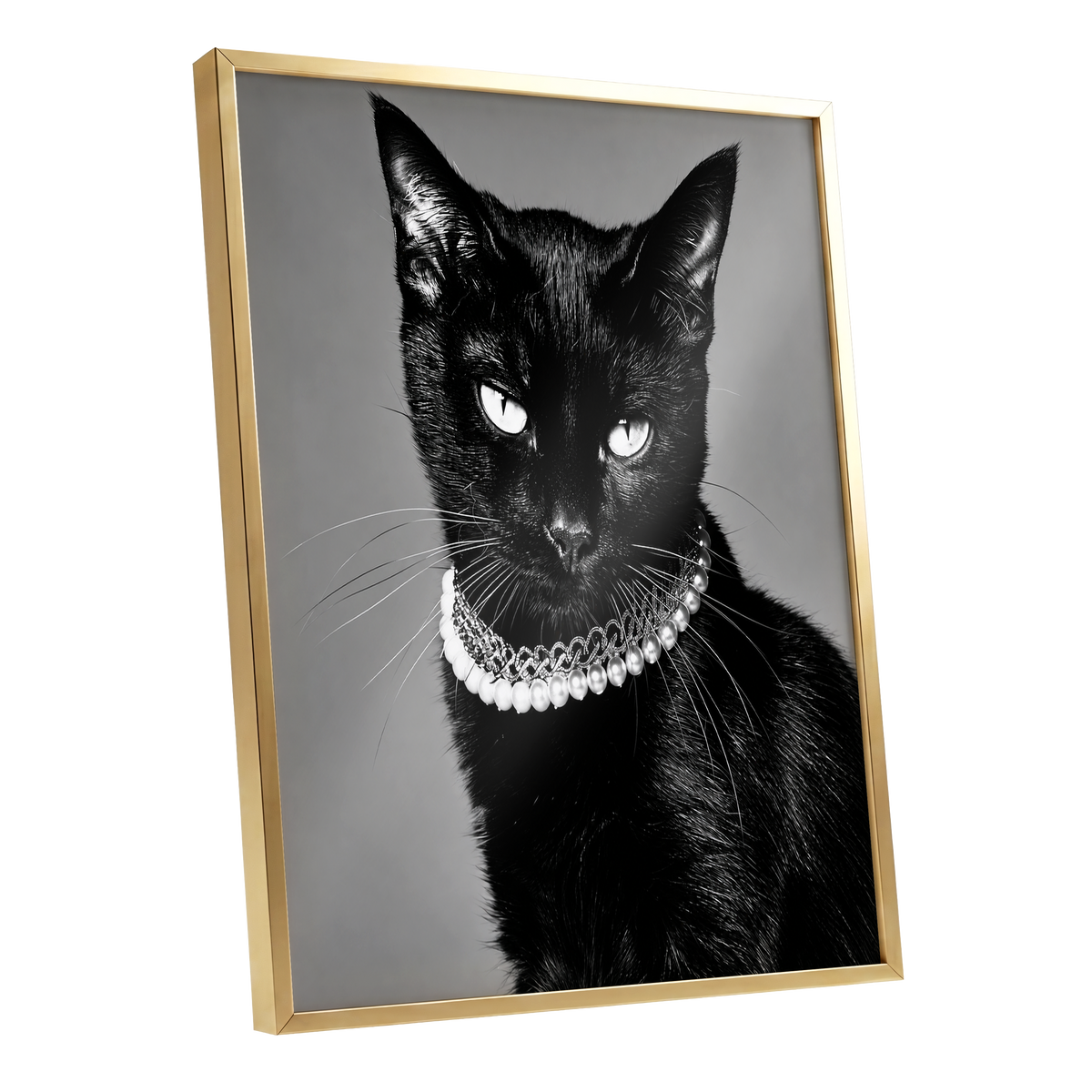 Pearls After Midnight, black, white, gray nature wall art shown as a gold framed poster wall art print