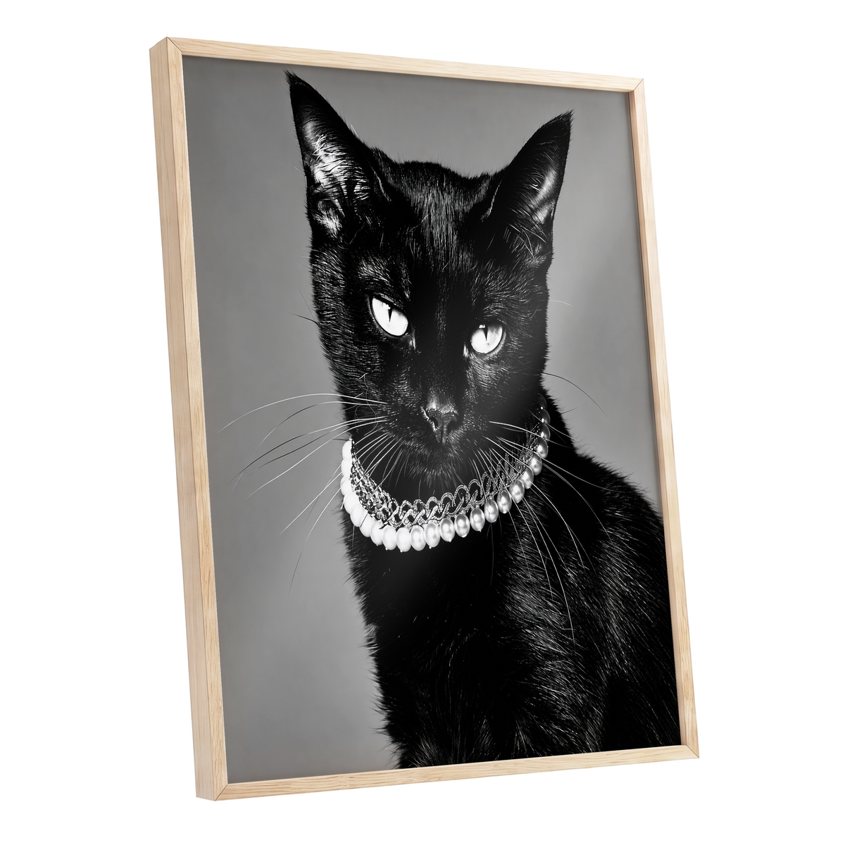 Pearls After Midnight, black, white, gray nature wall art shown as a oak framed poster wall art print