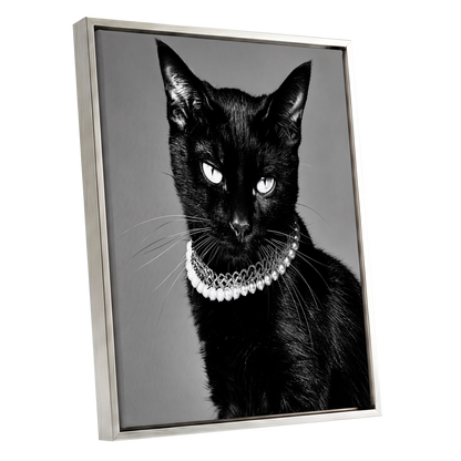 Pearls After Midnight, black, white, gray nature wall art shown as a silver framed canvas wall art