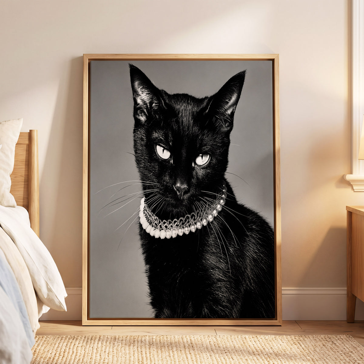 Pearls After Midnight, black, white, gray nature wall art displayed in a styled interior, gallery view 5