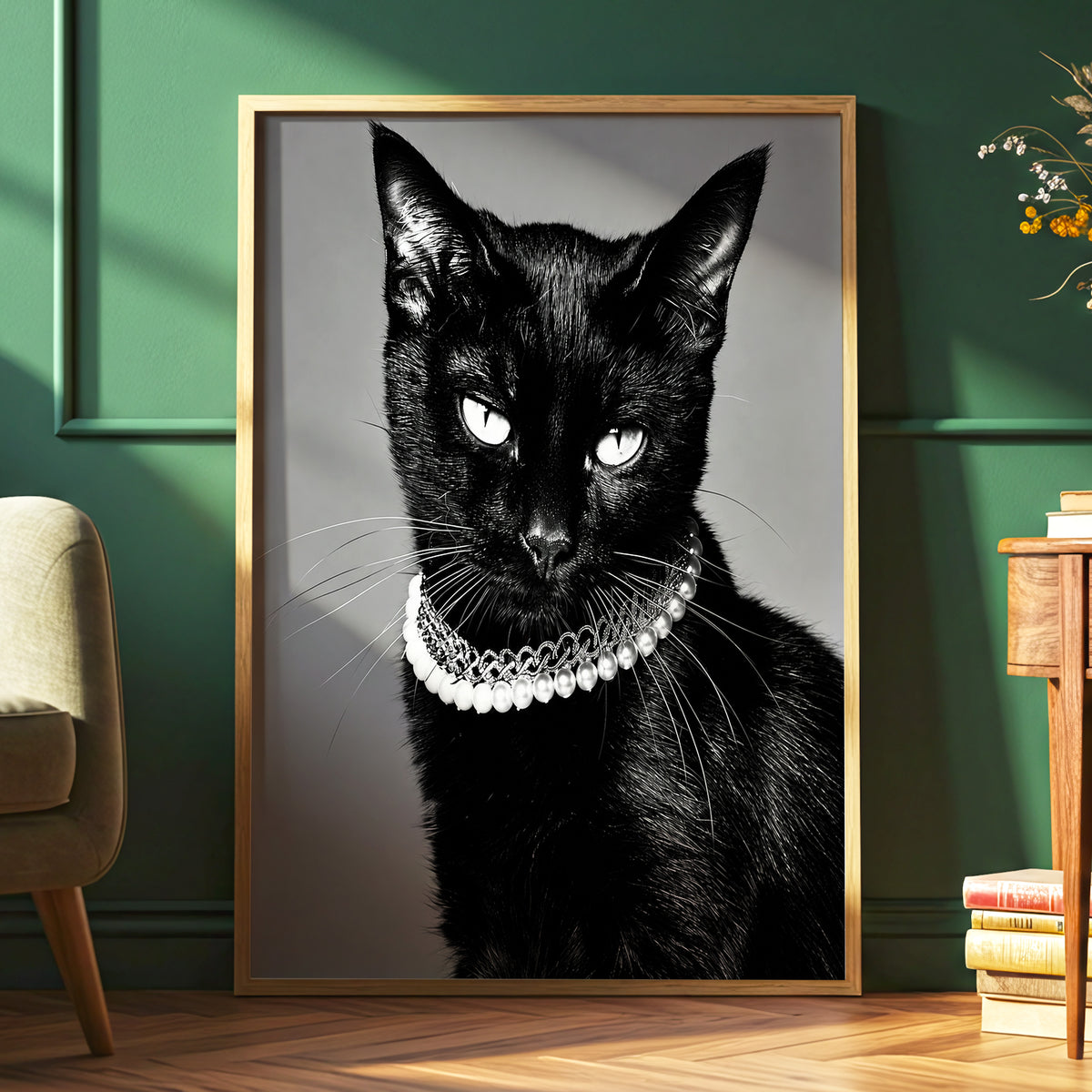 Pearls After Midnight, black, white, gray nature wall art displayed in a styled interior, gallery view 6