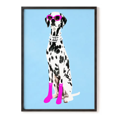 Pearls and Pink Paws, blue, white, black nature wall art, front artwork view