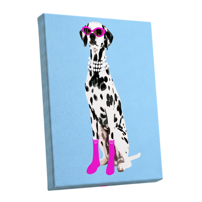 Pearls and Pink Paws, blue, white, black nature wall art shown as a stretched canvas wall art