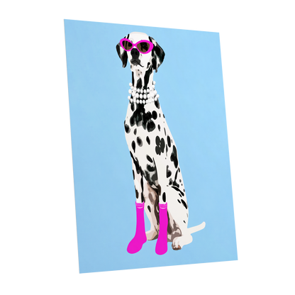 Pearls and Pink Paws, blue, white, black nature wall art shown as a unframed poster wall art print