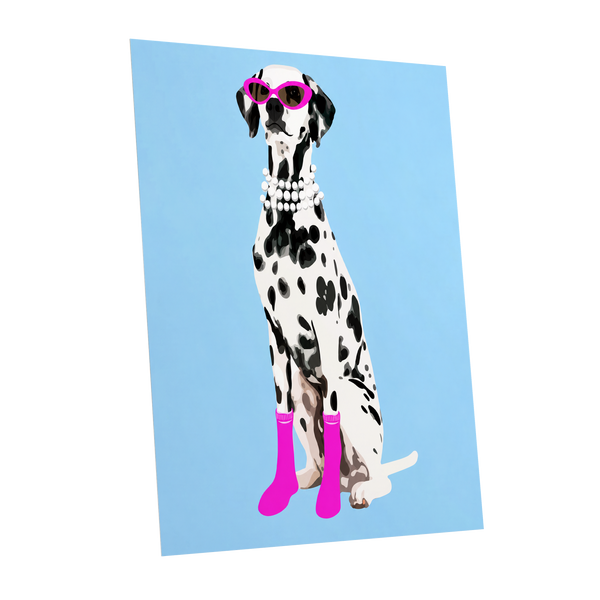 Pearls and Pink Paws, blue, white, black nature wall art shown as a unframed poster wall art print
